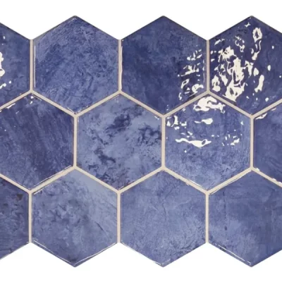 Carrelage Hexagonal sol et mur effet Zellige Hand bleu 26,5x51 cm