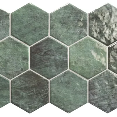 Carrelage Hexagonal sol et mur effet Zellige Hand vert 26,5x51 cm