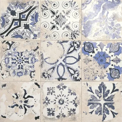 Carrelage sol effet carreaux de ciment Verone décor florale blanc 20x20 cm