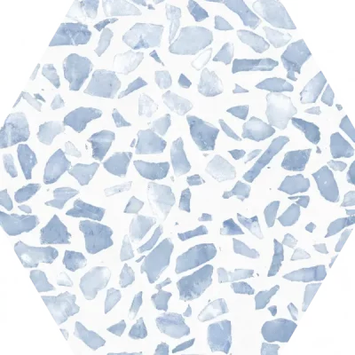 Carrelage sol hexagonal Terrazzo bleu 23x23 cm