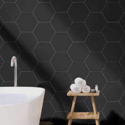 Carrelage hexagonal Element Noir mat aspect tomette 23x27 cm