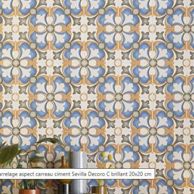 Carrelage aspect carreau ciment Sevilla Decoro C brillant 20x20 cm