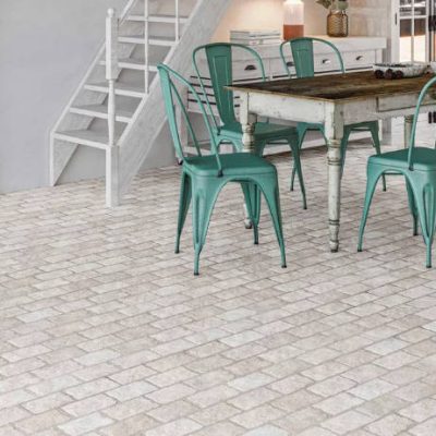 Carrelage aspect pierre Borgogna white Cobblestone mat 44x66 cm antidérapant